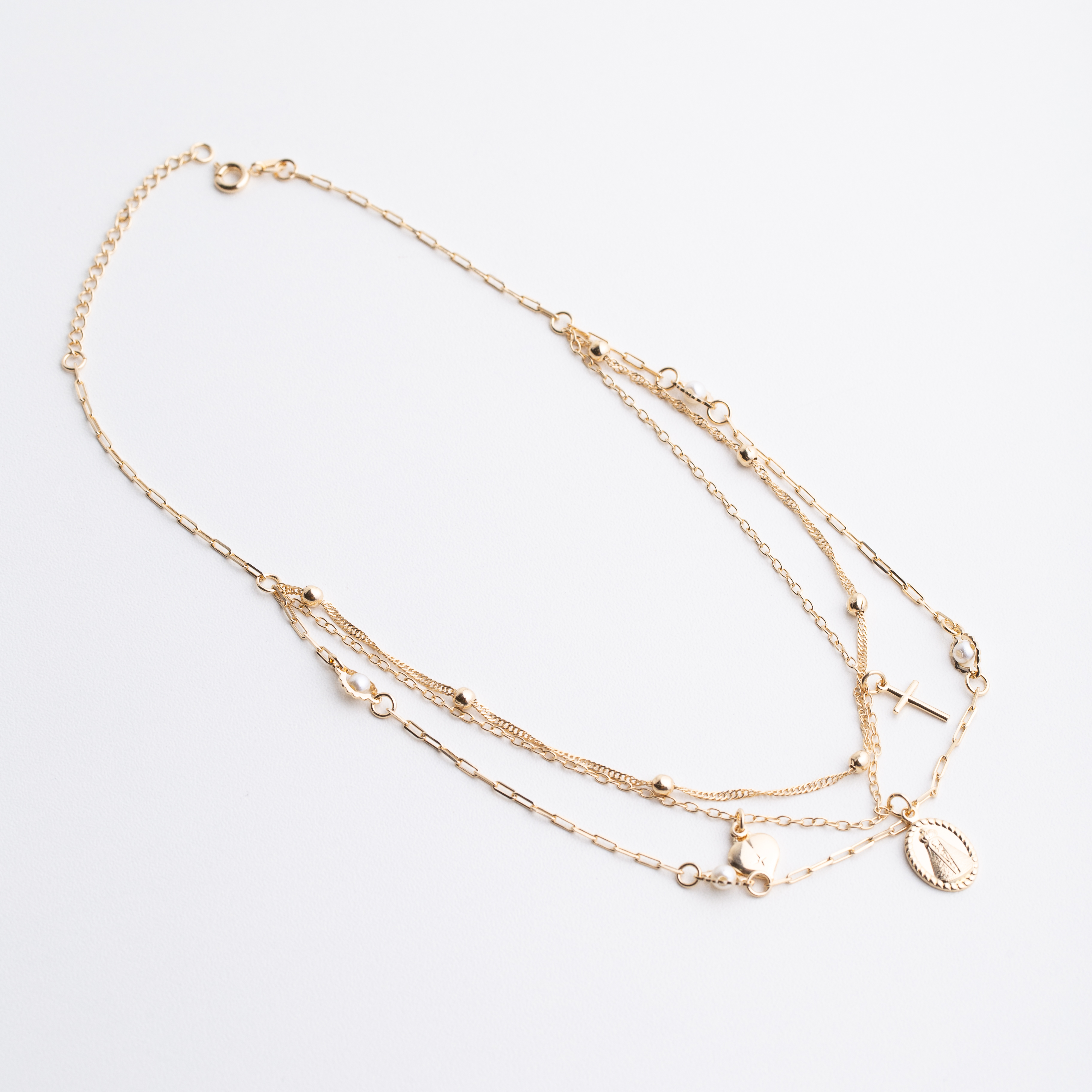 19939  Layered Gold Chain with Religious Charms